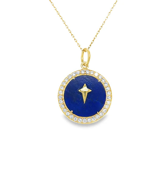 14KT YELLOW GOLD LAPIS PENDANT WITH DIAMONDS