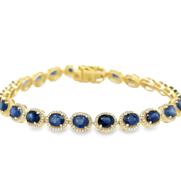 14KT YELLOW GOLD DIAMOND SAPPHIRE OVAL SHAPE BRACELET
