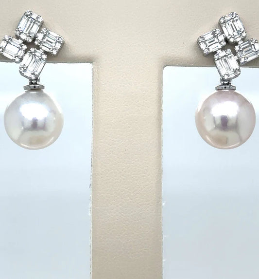 14KT WHITE GOLD FRESH WATER PEARL AND DIAMOND EARRING