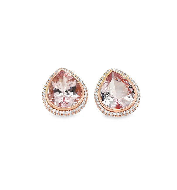 14KT ROSE GOLD MORGANITE AND DIAMONDS EARRING