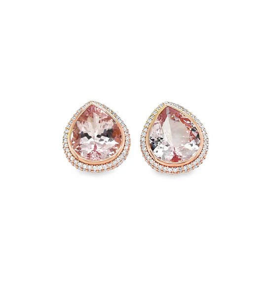 14KT ROSE GOLD MORGANITE AND DIAMONDS EARRING