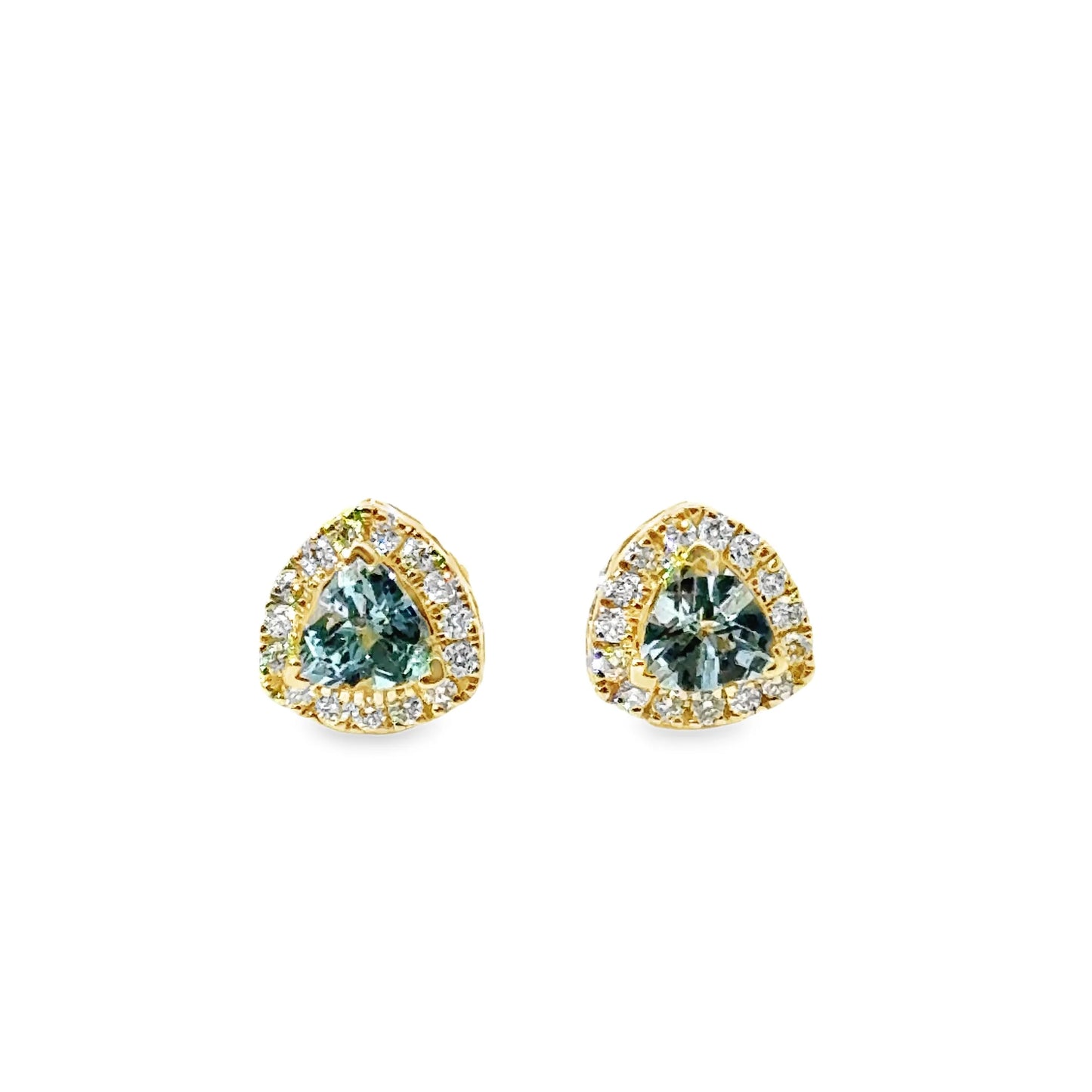 14KT GOLD AQUAMARINE AND DIAMONDS STUD EARRING