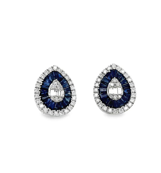 14KT WHITE GOLD SAPPHIRE AND DIAMONDS PEAR SHAPE EARRING