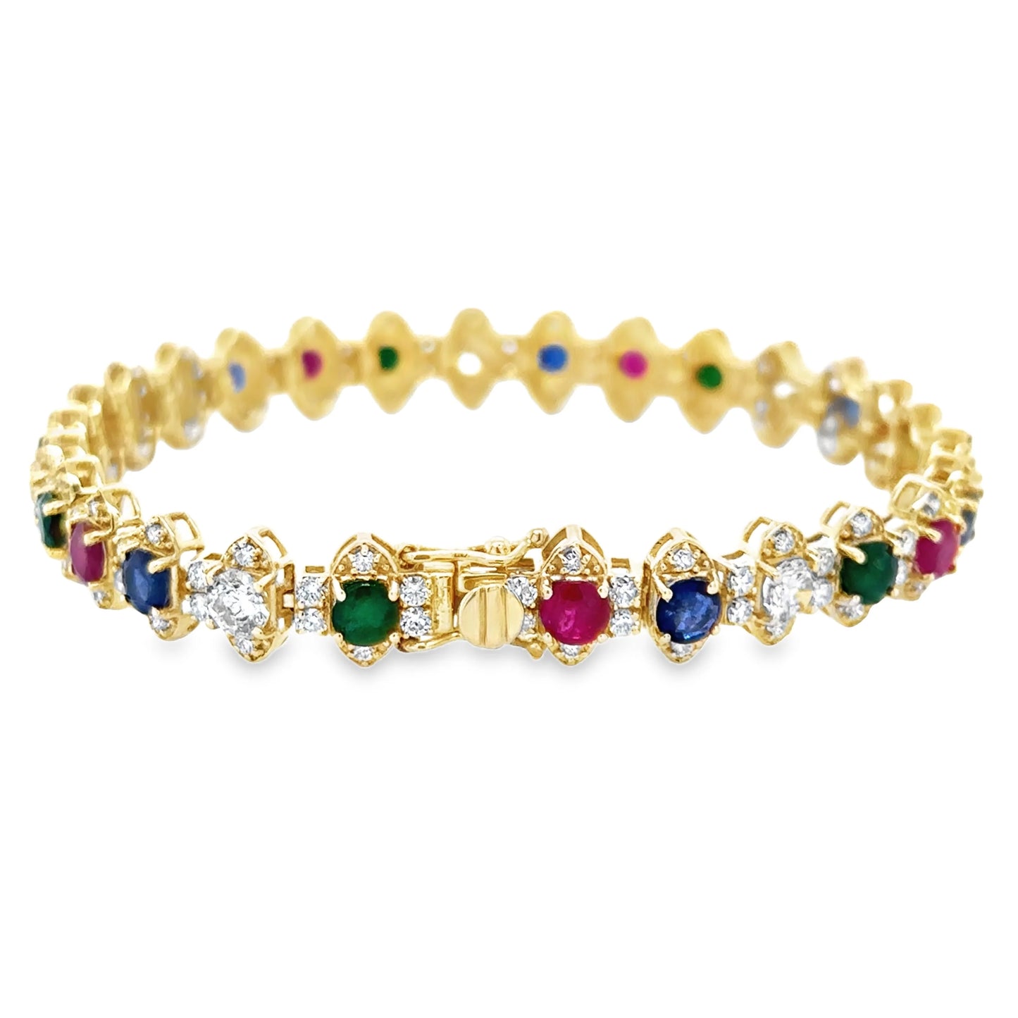 14KT YELLOW GOLD DIAMOND AND MULTI SAPPHIRE BRACELET