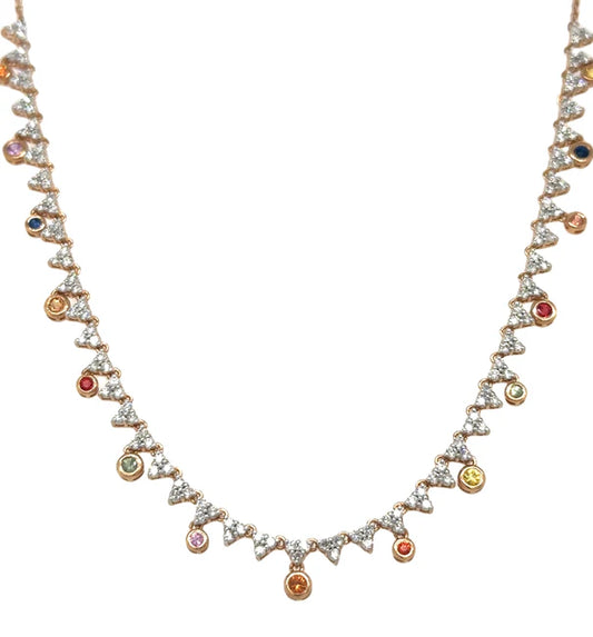 18KT ROSE GOLD MULTI SAPPHIRE AND DIAMOND NECKLACE