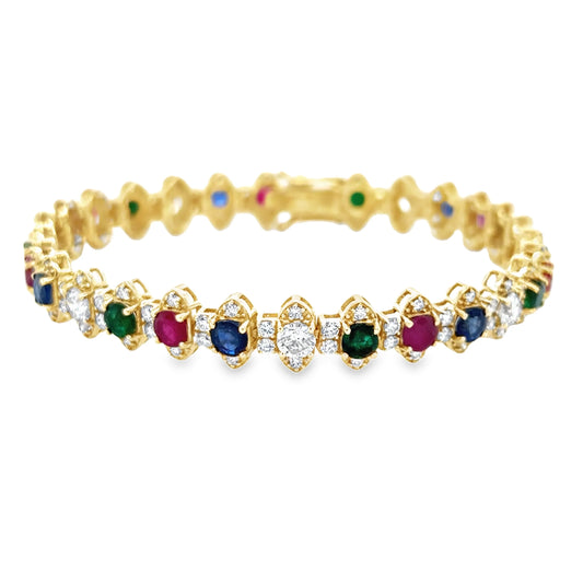 14KT YELLOW GOLD DIAMOND AND MULTI SAPPHIRE BRACELET