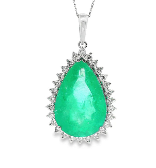 14KT COLUMBIAN EMERALD TEARDROP PENDANT WITH DIAMONDS