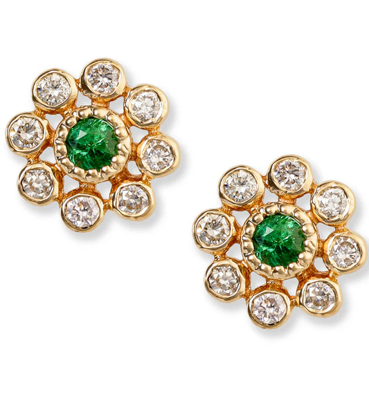 14KT YELLOW GOLD DIAMOND AND EMERALD EARRINGS