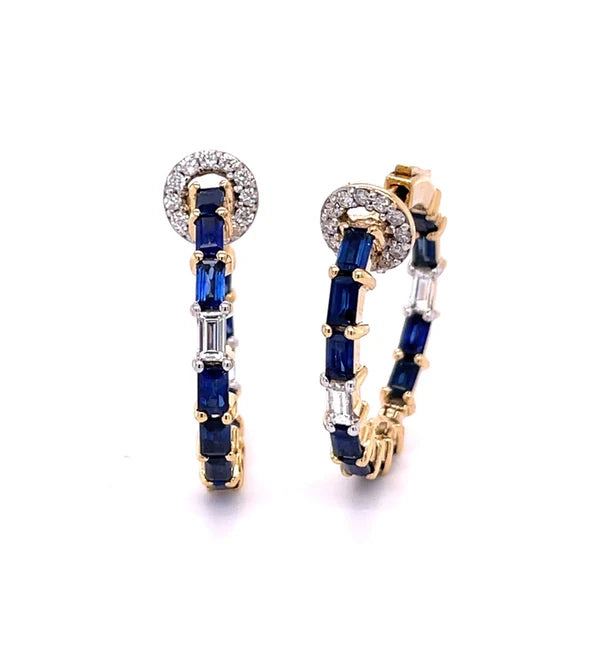 14KT YELLOW GOLD BLUE SAPPHIRE WITH DIAMONDS EARING