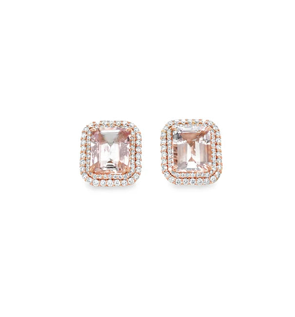 14KT ROSE GOLD MORGANITE AND DIAMONDS EARRING