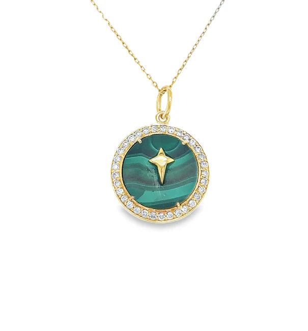 14KT YELLOW GOLD MALACHITE PENDANT WITH DIAMONDS