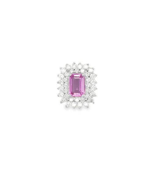 18KT WHITE GOLD DIAMOND AND PINK SAPPHIRE PENDENT