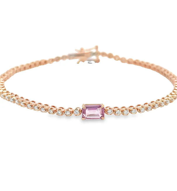 14KT ROSE GOLD PINK SAPPHIRE OCT AND DIAMOND TENNIS BRACELET
