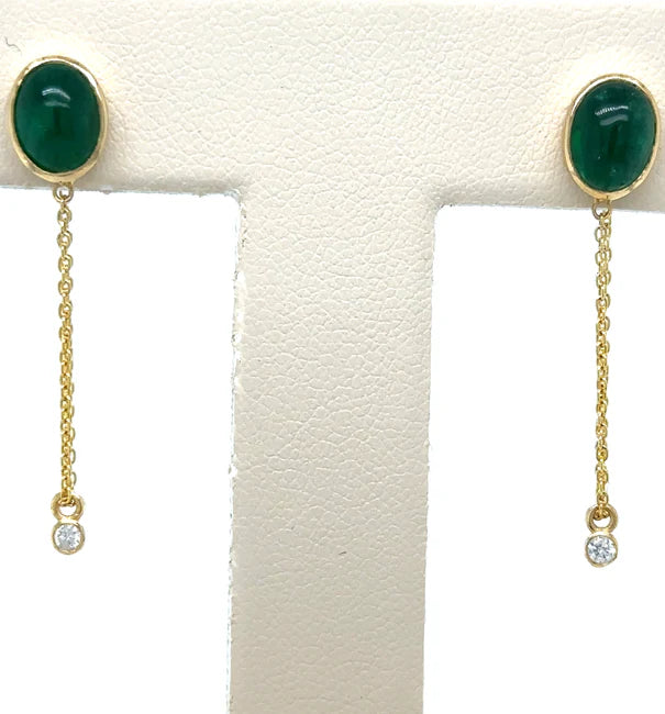 14KT YELLOW GOLD EMERALD OVAL SHAPE EARRING