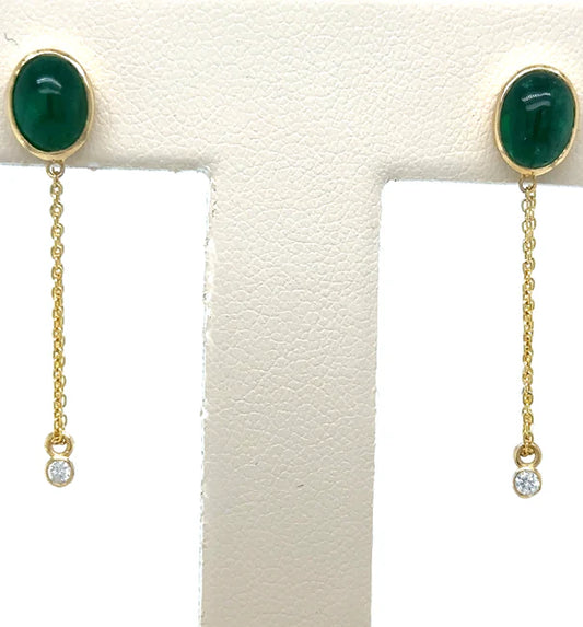 14KT YELLOW GOLD EMERALD OVAL SHAPE EARRING