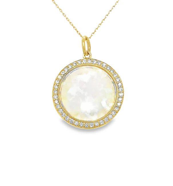 14KT YELLOW GOLD OPAL DISK PENDANT WITH DIAMONDS