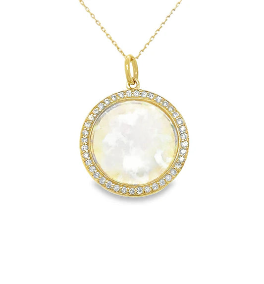 14KT YELLOW GOLD OPAL DISK PENDANT WITH DIAMONDS