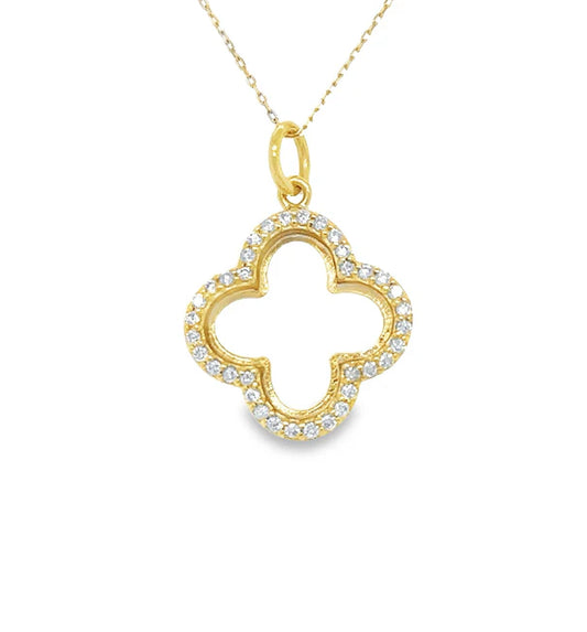 14KT YELLOW GOLD CLEAR QUARTZ CLOVER PENDANT WITH DIAMONDS