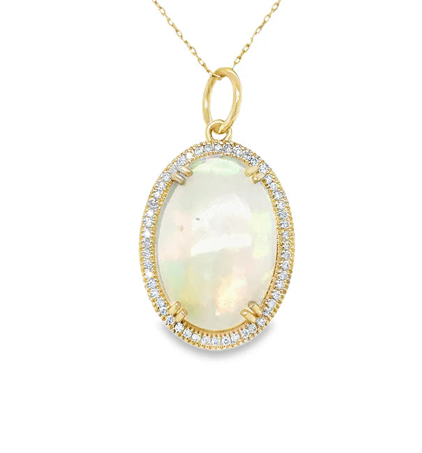 14KT YELLOW GOLD OPAL AND DIAMONDS PENDANT