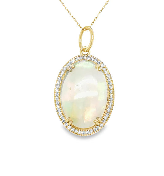 14KT YELLOW GOLD OPAL AND DIAMONDS PENDANT