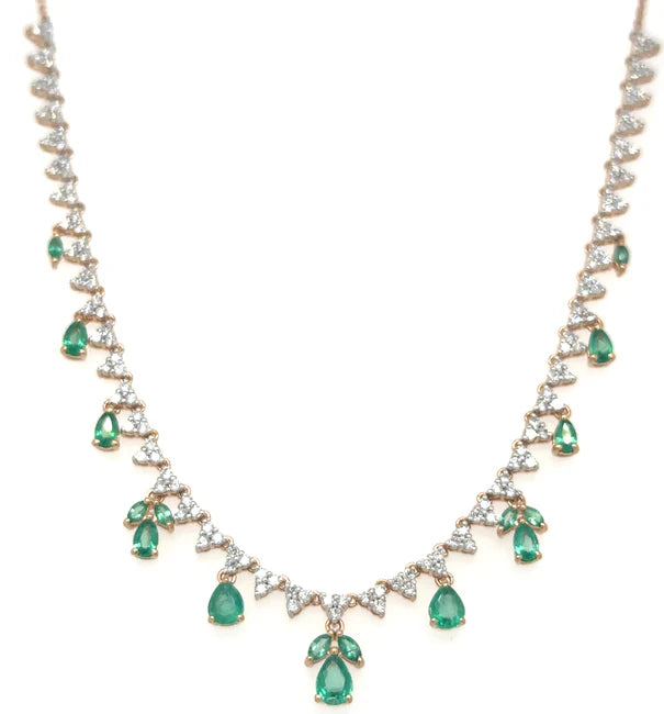 18KT ROSE GOLD EMERALD AND DIAMOND NECKLACE