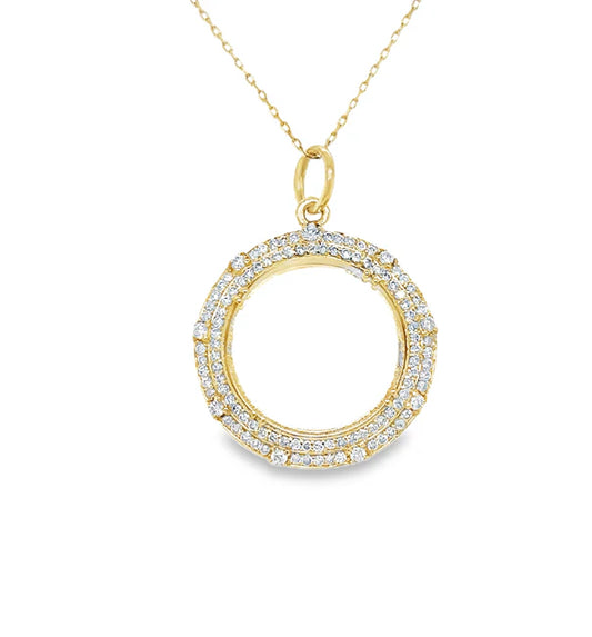 14KT YELLOW GOLD CLEAR QUARTZ PENDANT WITH DIAMONDS