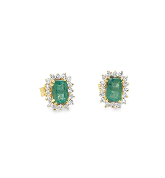 14KT YELLOW GOLD EMERALD AND DIAMOND EARRING