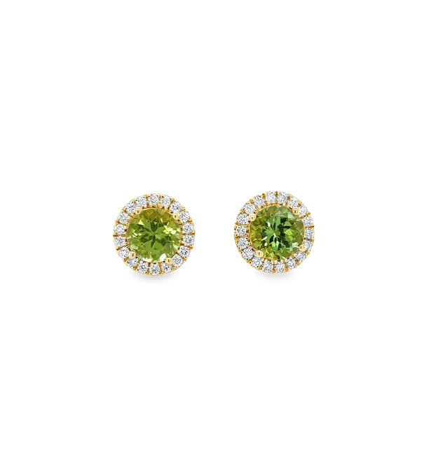 14KT YELLOW GOLD TOURMALINE AND DIAMOND EARRING