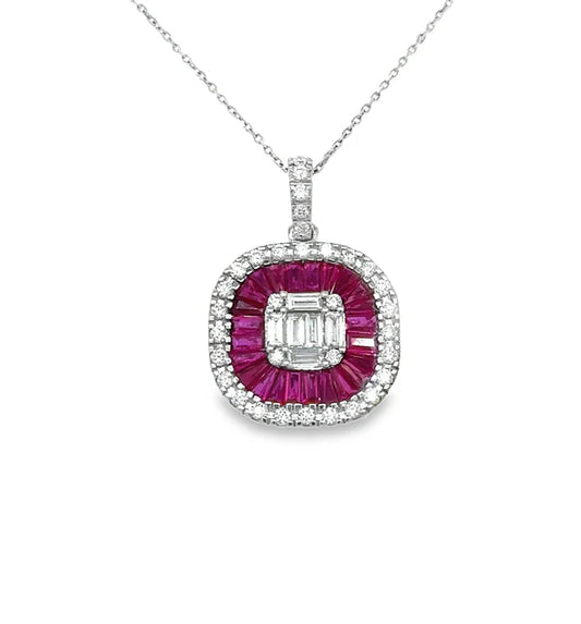 14KT WHITE GOLD RUBY AND DIAMONDS PENDANT