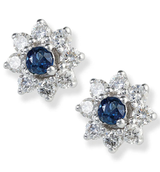 14KT WHITE GOLD DIAMOND AND BLUE SAPPHIRE EARRINGS