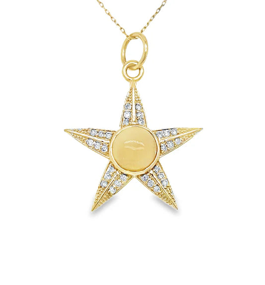 14KT YELLOW GOLD OPAL STAR PENDANT WITH DIAMONDS