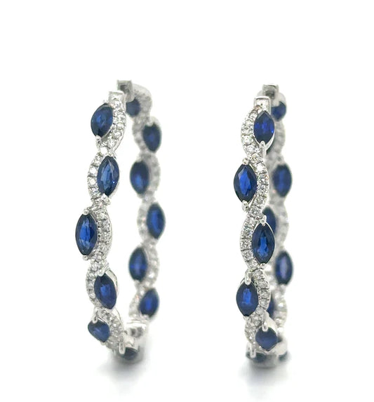 18K WHITE GOLD SAPPHIRE AND DIAMOND HOOP EARRING