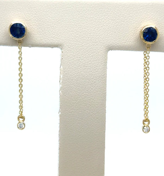 14KT YELLOW GOLD SAPPHIRE ROUND SHAPE EARRING