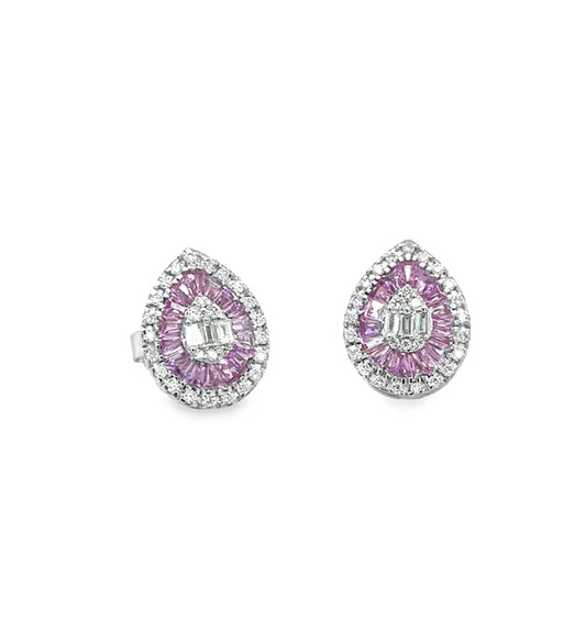 14KT WHITE GOLD PINK SAPPHIRE AND DIAMONDS PEAR SHAPE EARRING
