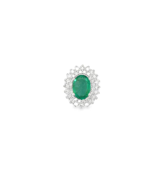 18KT WHITE GOLD DIAMOND AND EMERALD PENDENT