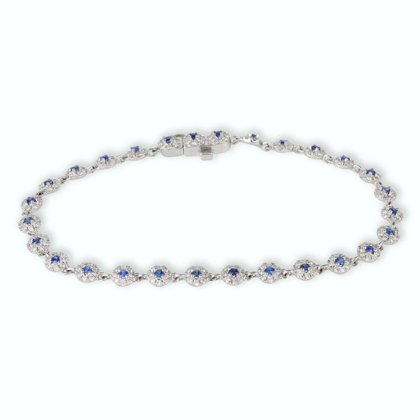 14KT DIAMOND AND BLUE SAPPHIRE ROUND DISK BRACELET