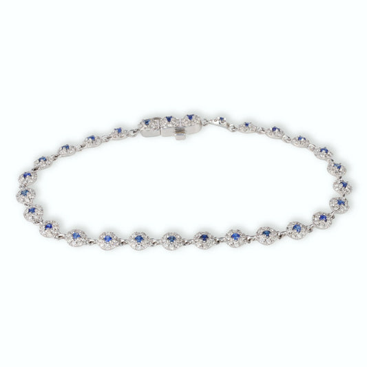 14KT DIAMOND AND BLUE SAPPHIRE ROUND DISK BRACELET