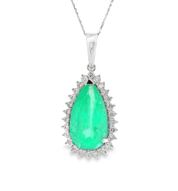 14KT COLUMBIAN EMERALD TEARDROP PENDANT WITH DIAMONDS
