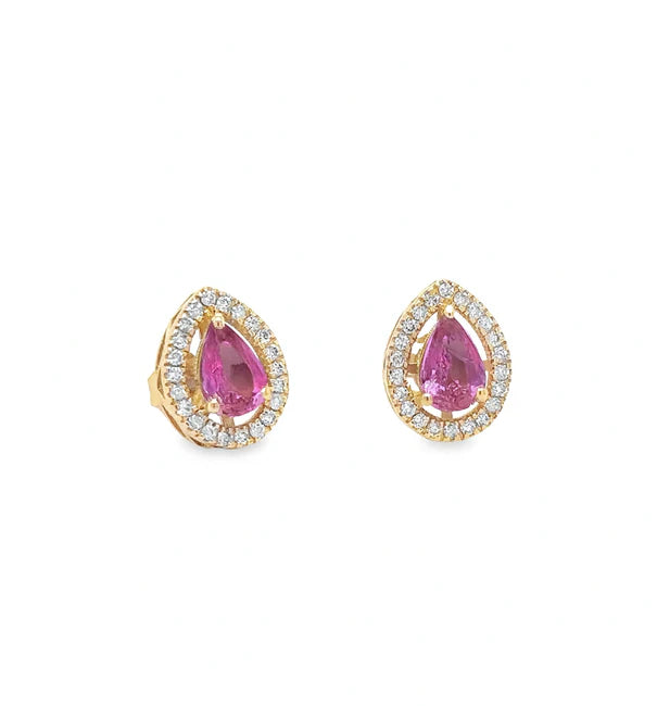 14KT YELLOW GOLD PINK SAPPHIRE AND DIAMONDS EARRING