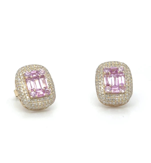 14KT YELLOW GOLD PINK SAPPHIRE AND DIAMONDS EARRING