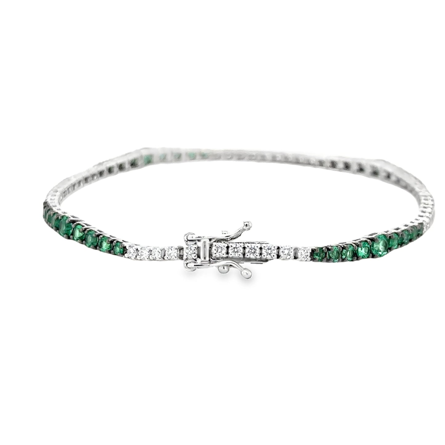 18K WHITE GOLD EMERALD AND DIAMOND BRACELET