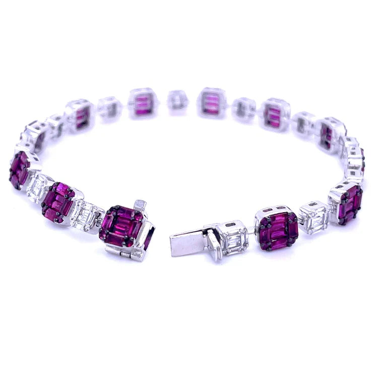 18KT WHITE GOLD RUBY & DIAMOND BAGUETTE BRACELET