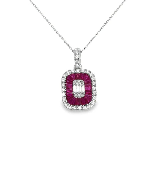 14KT WHITE GOLD RUBY AND DIAMONDS PENDANT
