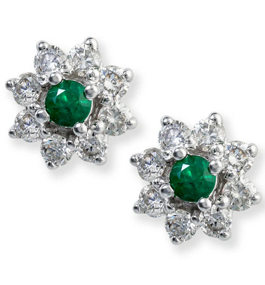 14KT WHITE GOLD DIAMOND AND EMERALD EARRINGS