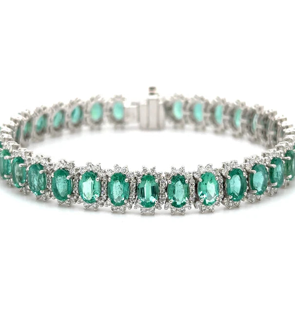 18K WHITE GOLD EMERALD AND DIAMOND BRACELET