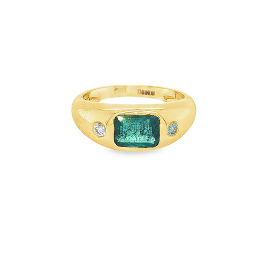 14KT YELLOW GOLD EMERALD RING WITH DIAMONDS