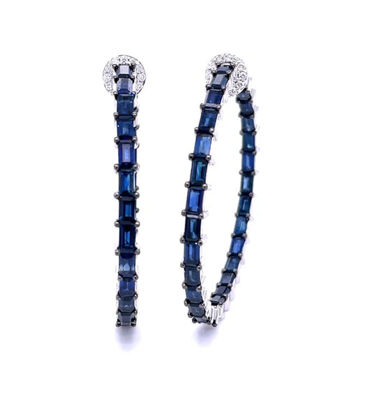 18KT WHITE GOLD BLUE SAPPHIRE WITH DIAMONDS EARING