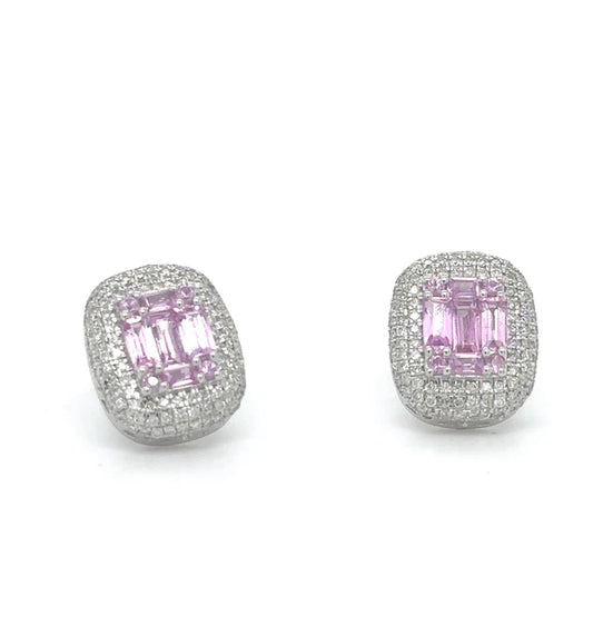 14KT WHITE GOLD PINK SAPPHIRE AND DIAMONDS EARRING