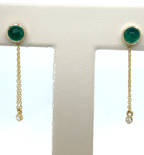 14KT YELLOW GOLD EMERALD ROUND SHAPE EARRING