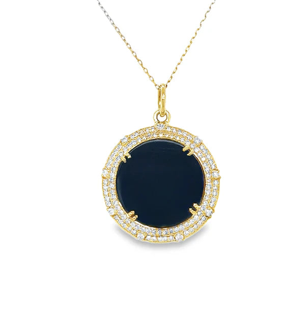 14KT YELLOW GOLD BLACK ONYX PENDANT WITH DIAMONDS